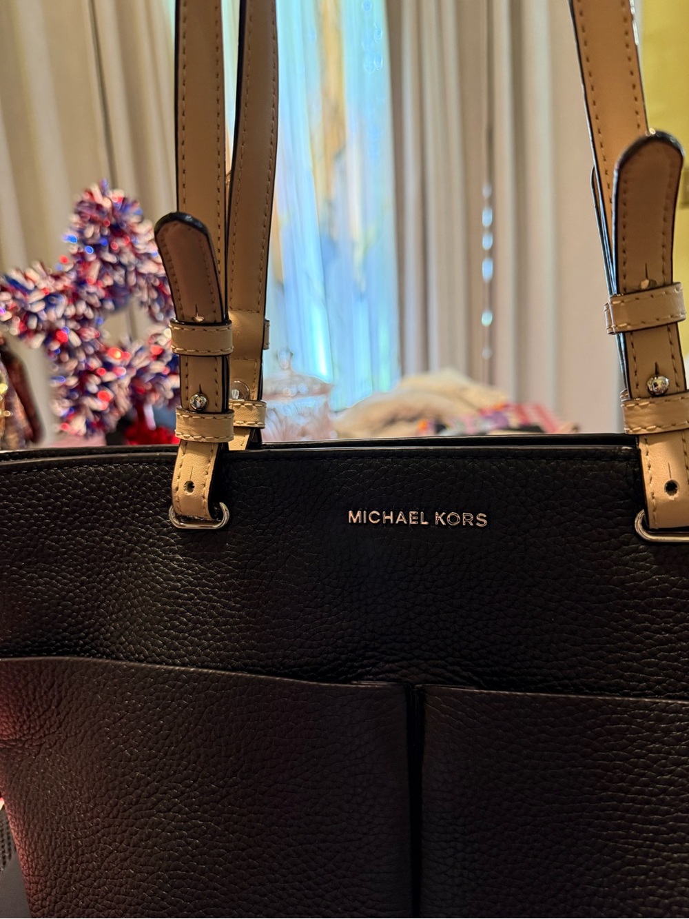 Michael Kors Black Tote with Tan Straps